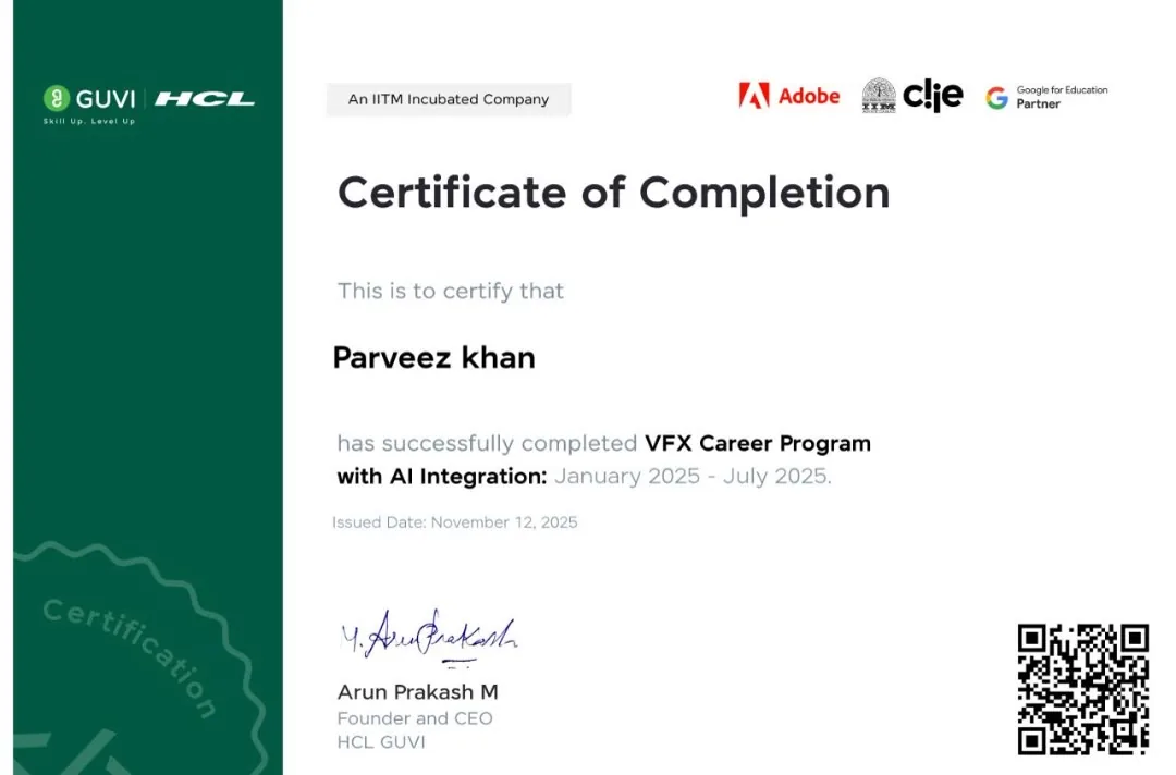 VFX Career Program certificate